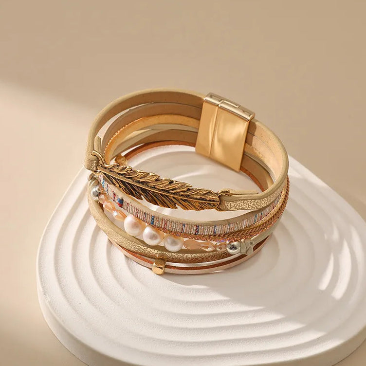 Bracelet cuir plume femme | Bijou bohème élégant
