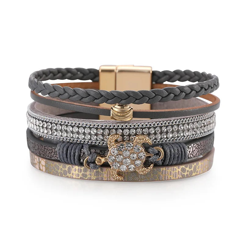 Bracelet cuir tortue | Bracelet femme tendance et raffiné Gris