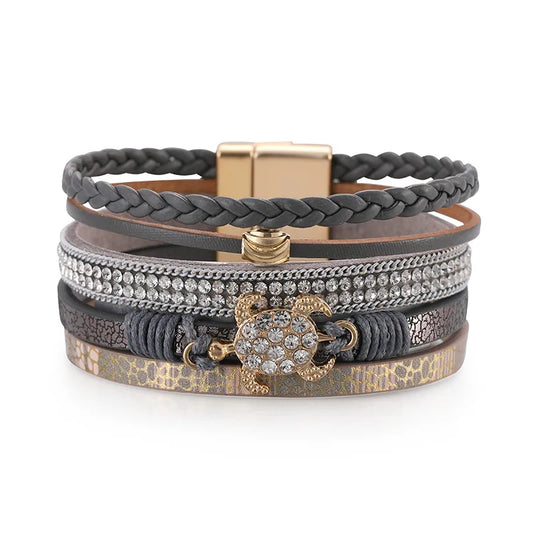 Bracelet cuir tortue | Bracelet femme tendance et raffiné Gris