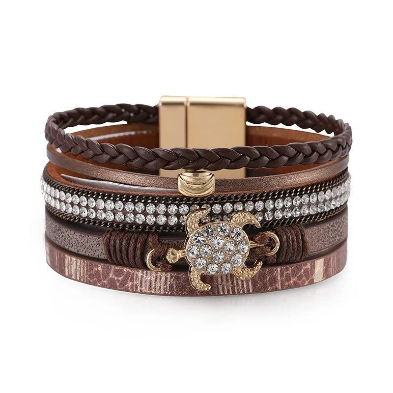 Bracelet cuir tortue | Bracelet femme tendance et raffiné Marron