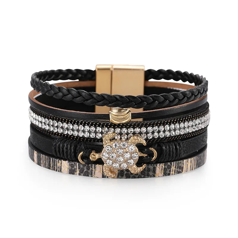 Bracelet cuir tortue | Bracelet femme tendance et raffiné Noir