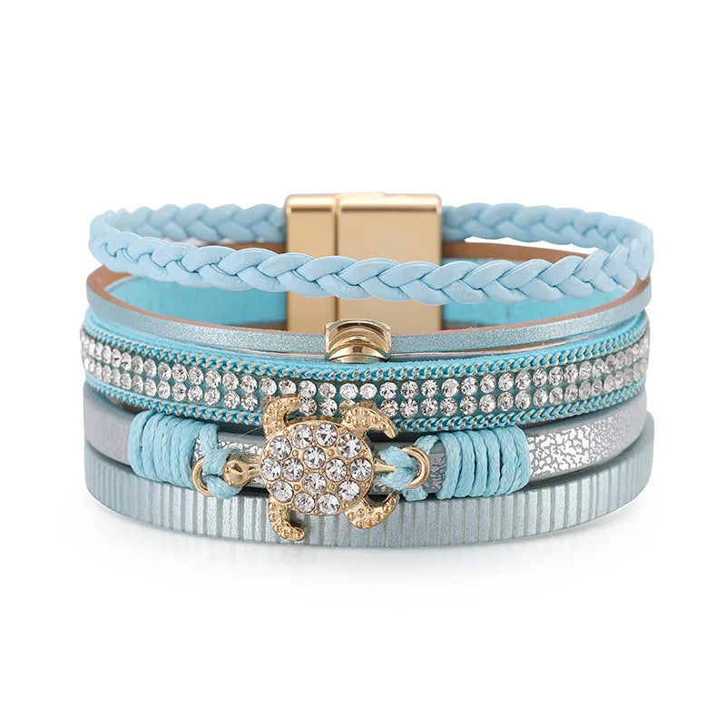 Bracelet cuir tortue | Bracelet femme tendance et raffiné Turquoise