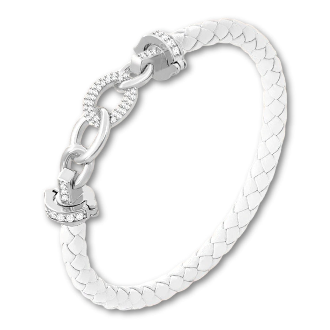 Bracelet cuir tressé femme à maillons argent Blanc / 16cm
