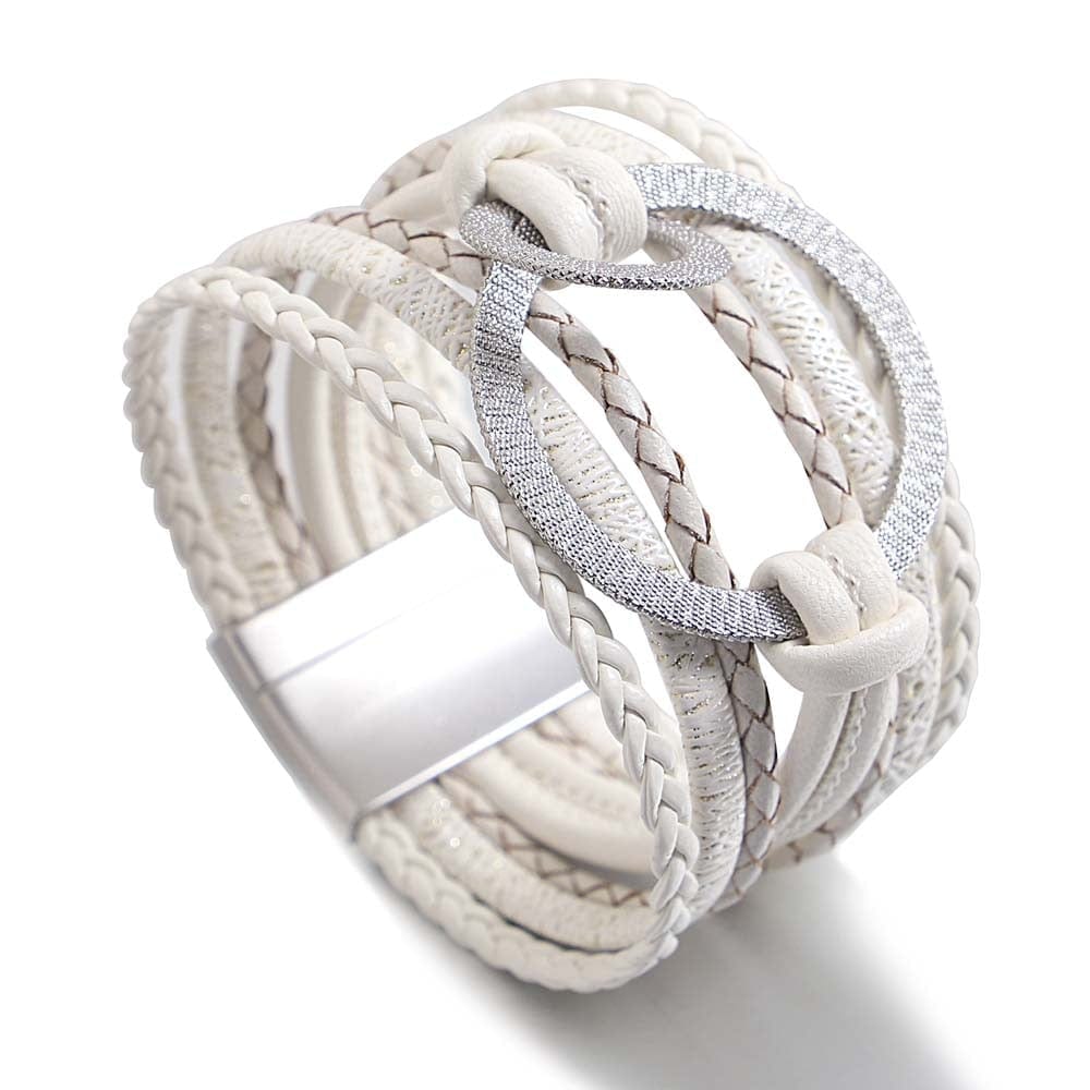 bracelet cuir tressé femme Blanc