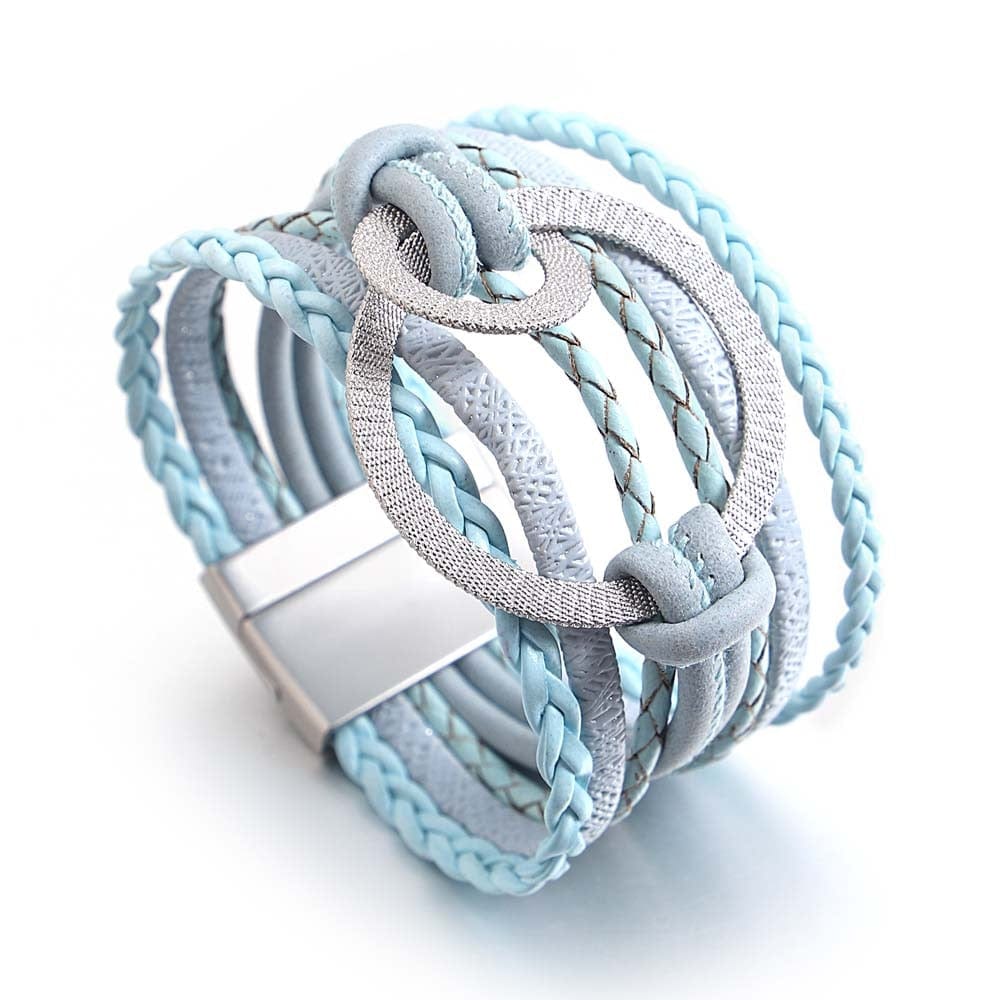 bracelet cuir tressé femme Bleu