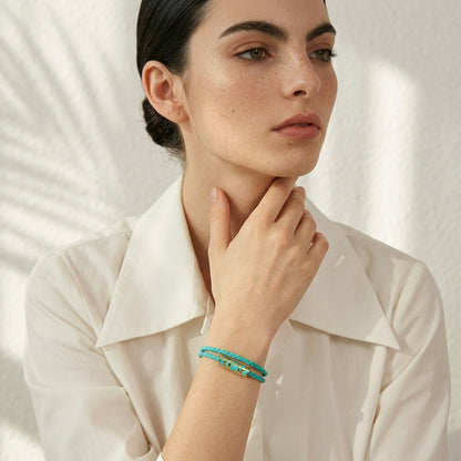 Bracelet cuir tressé femme bracelet double tour léopard | WristArt