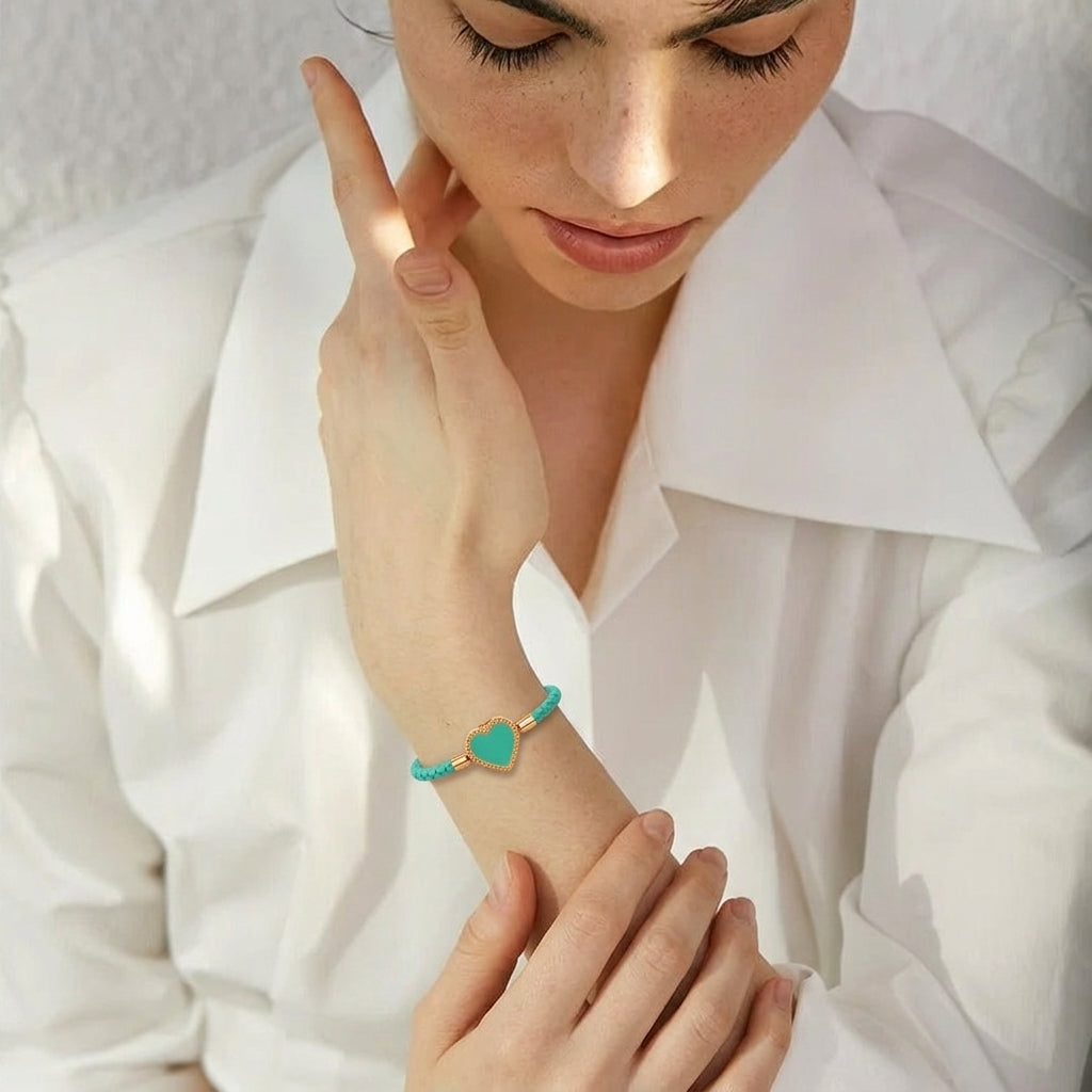 Bracelet cuir tressé femme cœur doré | WristArt