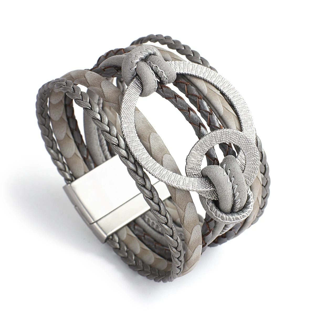 bracelet cuir tressé femme Gris