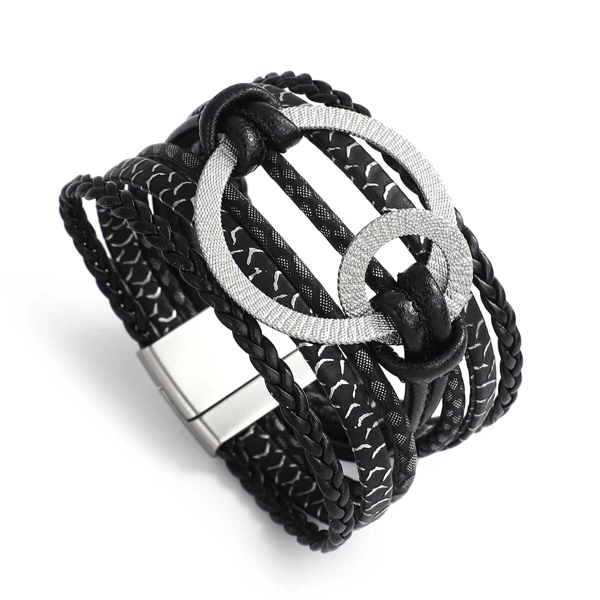 bracelet cuir tressé femme Noir