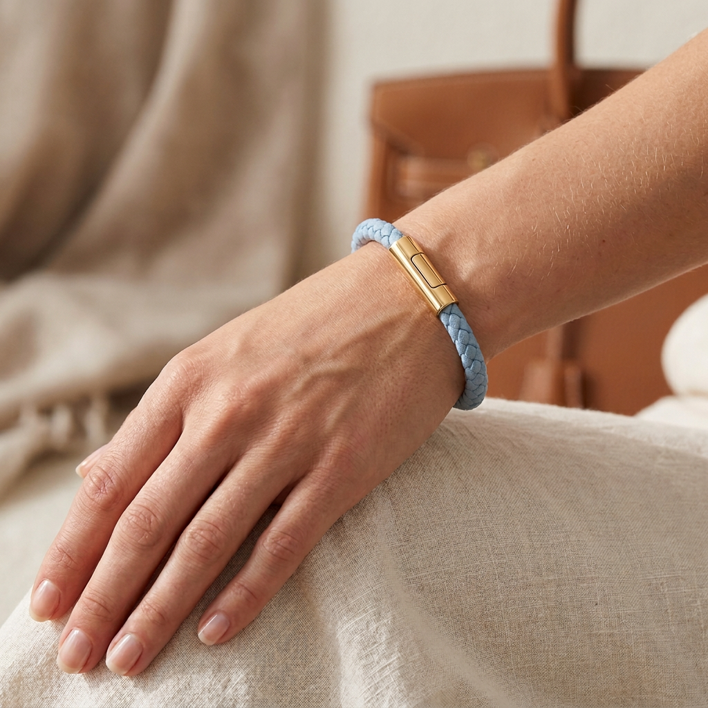 Bracelet cuir tressé fermoir doré – Mixte, 16 couleurs