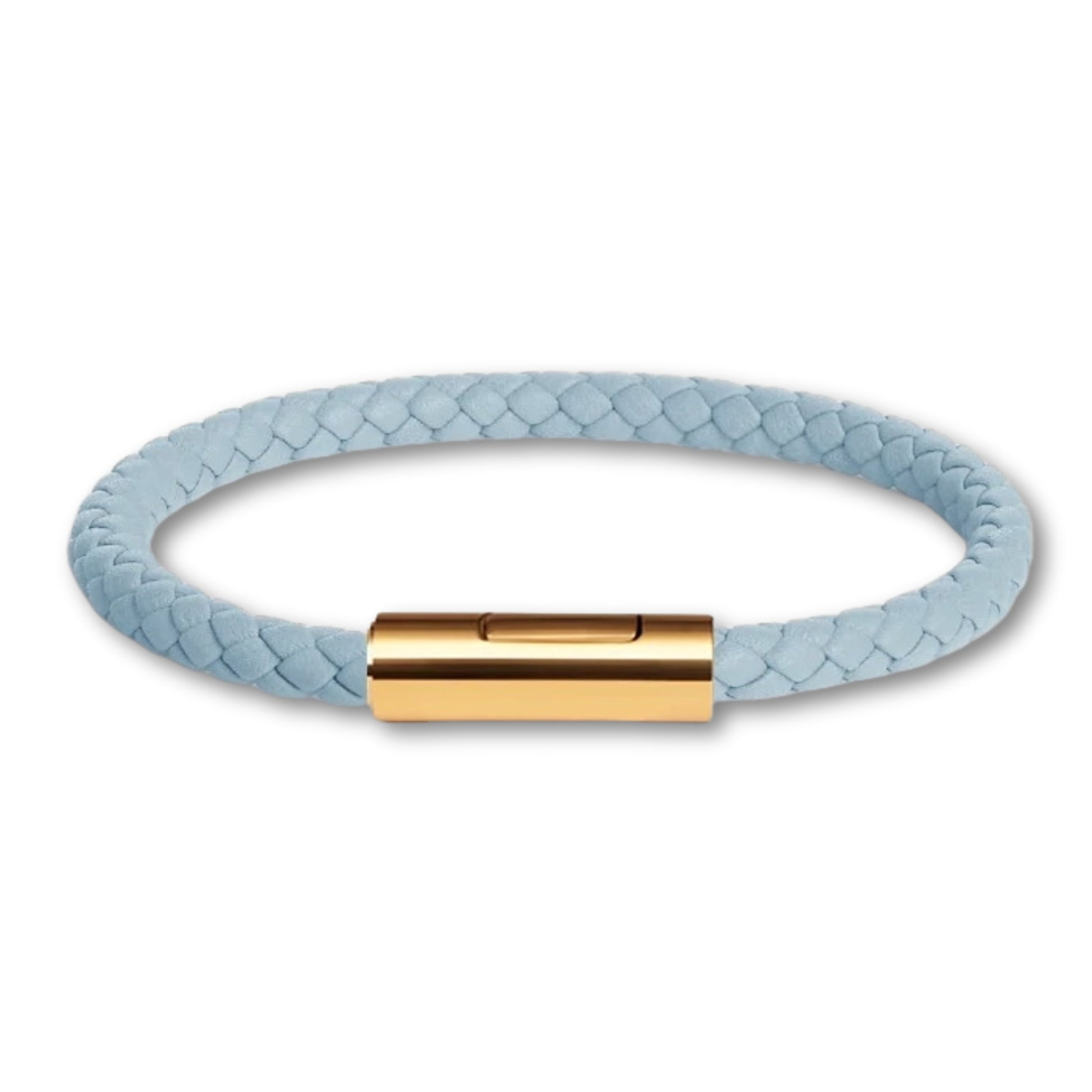 Bracelet cuir tressé fermoir doré – Mixte, 16 couleurs Bleu Clair / 16 cm