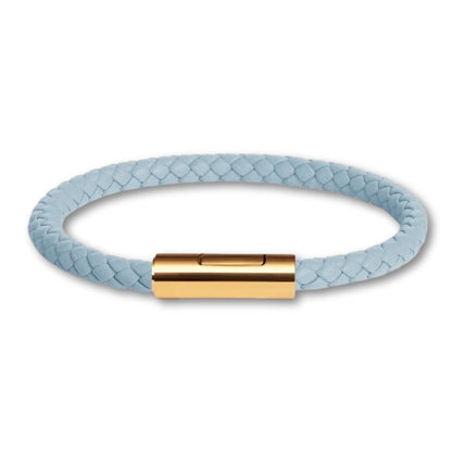Bracelet cuir tressé fermoir doré – Mixte, 16 couleurs Bleu Clair / 16 cm
