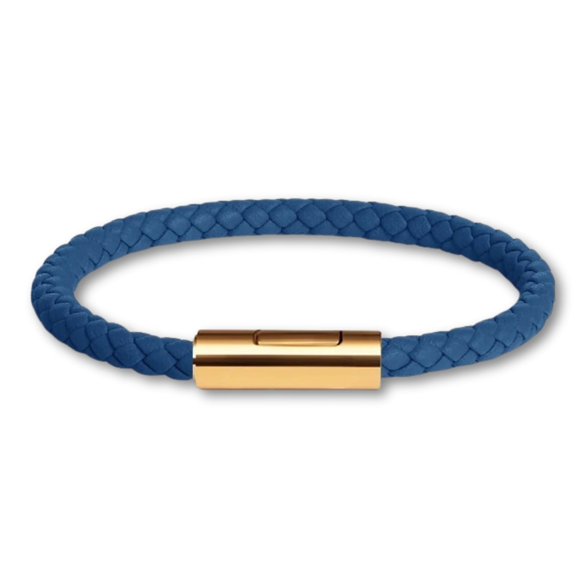 Bracelet cuir tressé fermoir doré – Mixte, 16 couleurs Bleu Foncé / 16 cm