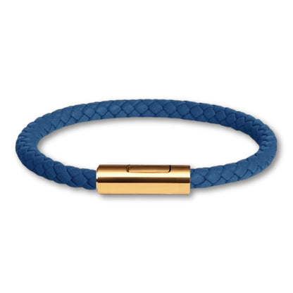 Bracelet cuir tressé fermoir doré – Mixte, 16 couleurs Bleu Foncé / 16 cm