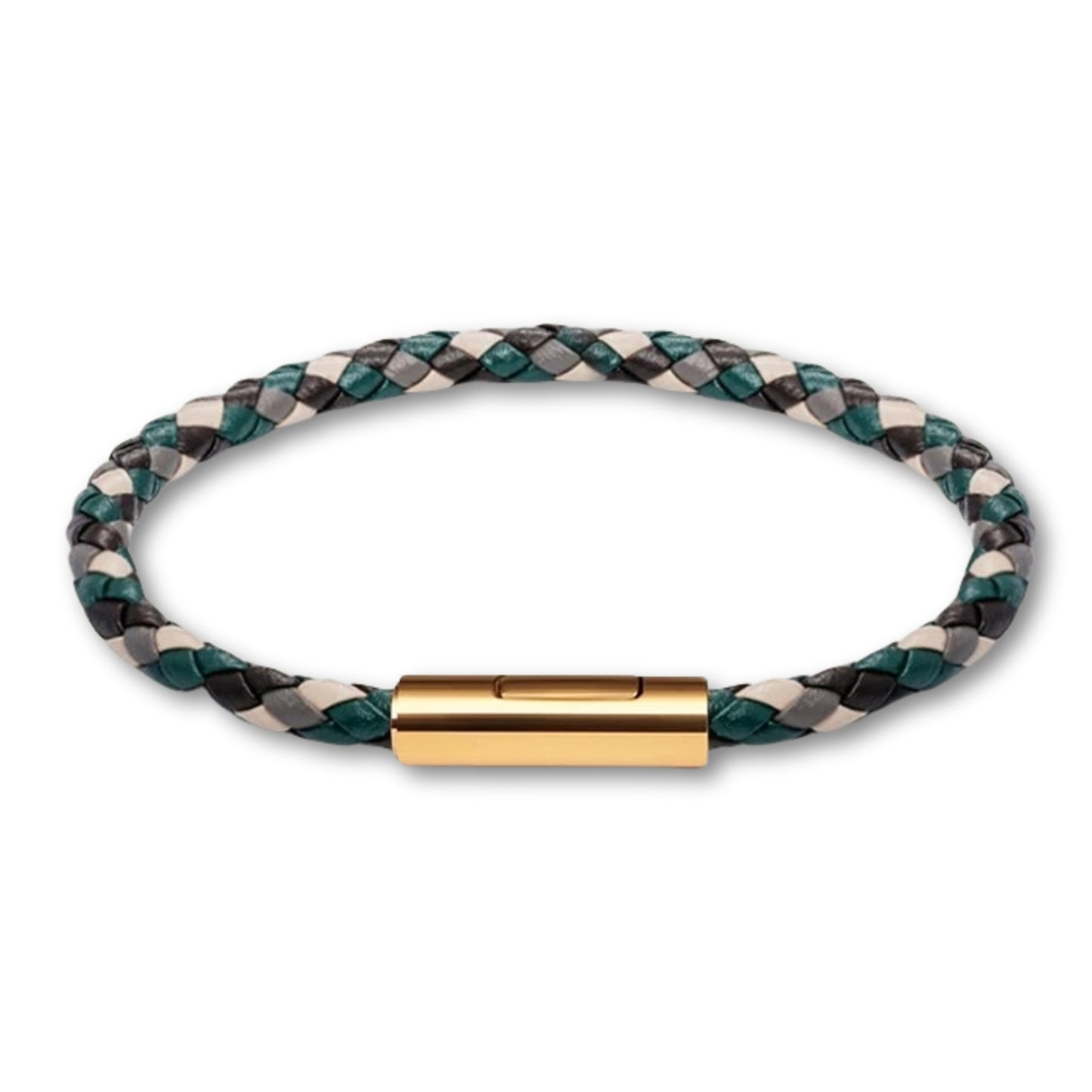 Bracelet cuir tressé fermoir doré – Mixte, 16 couleurs Camouflage / 16 cm