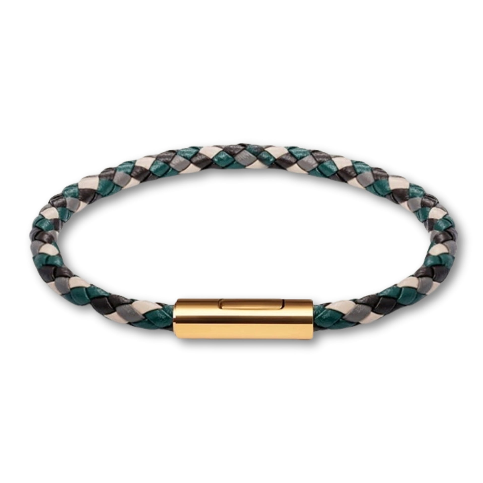 Bracelet cuir tressé fermoir doré – Mixte, 16 couleurs Camouflage / 16 cm