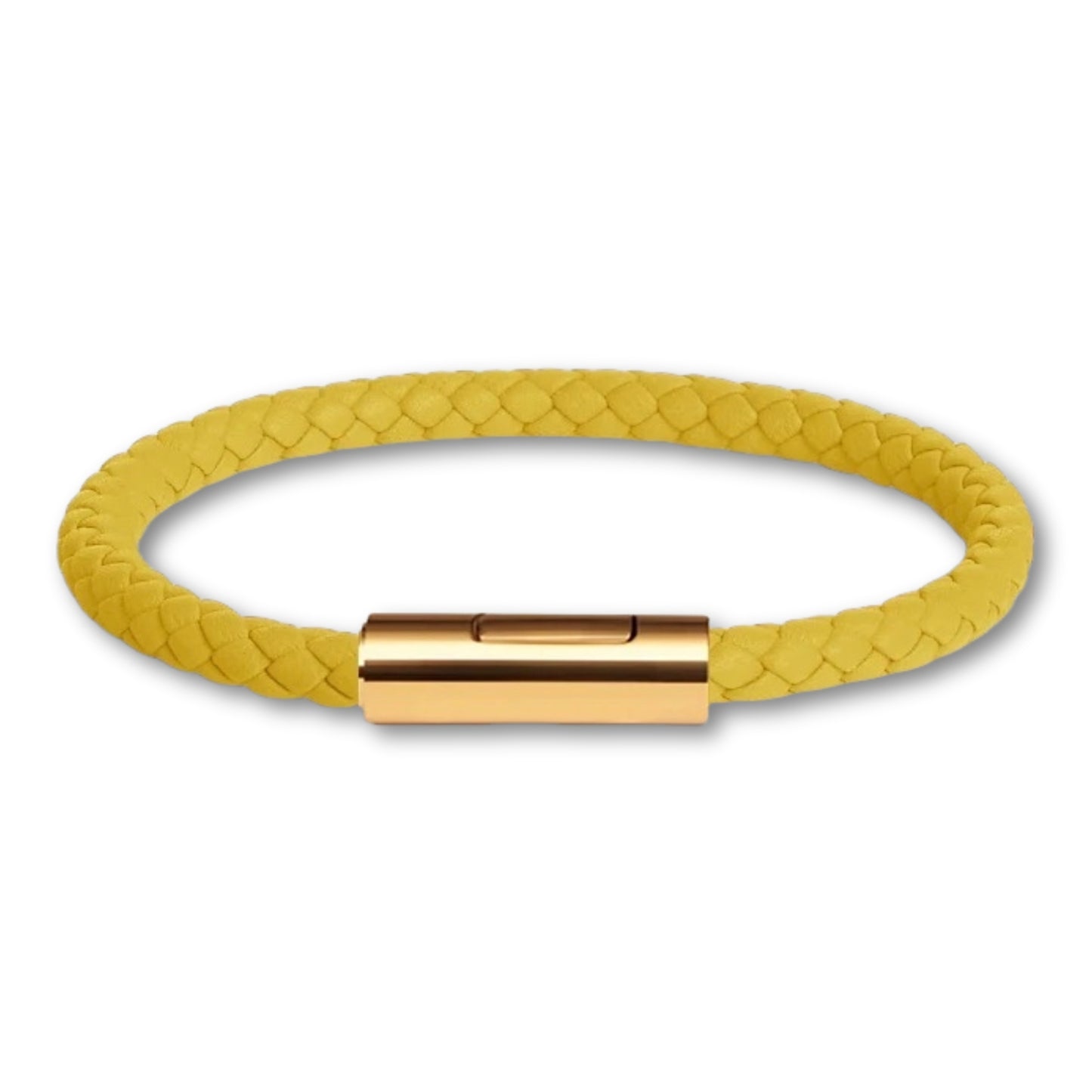 Bracelet cuir tressé fermoir doré – Mixte, 16 couleurs Jaune / 16 cm