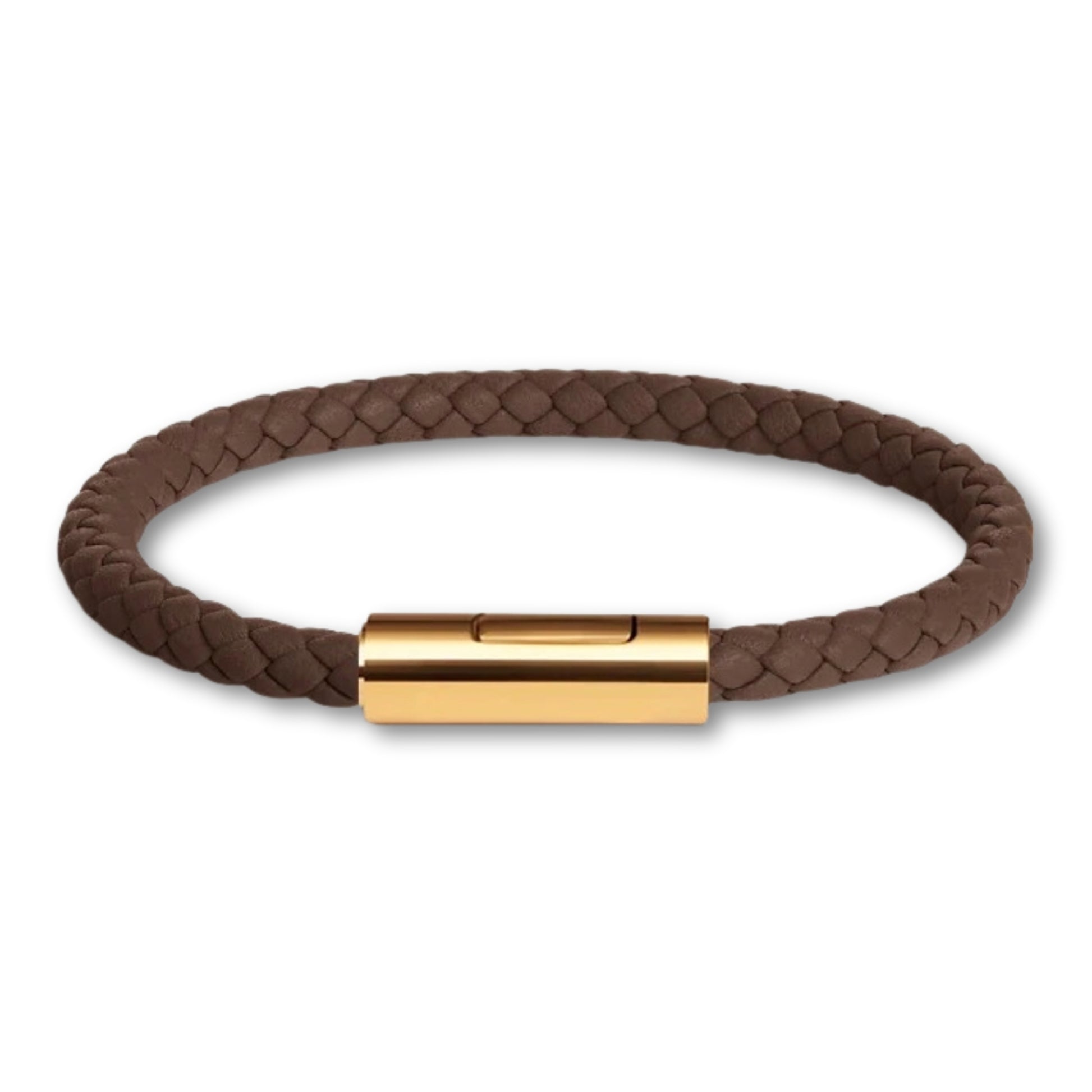 Bracelet cuir tressé fermoir doré – Mixte, 16 couleurs Marron / 16 cm