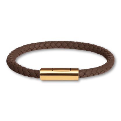 Bracelet cuir tressé fermoir doré – Mixte, 16 couleurs Marron / 16 cm