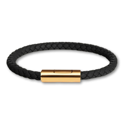 Bracelet cuir tressé fermoir doré – Mixte, 16 couleurs Noir / 16 cm
