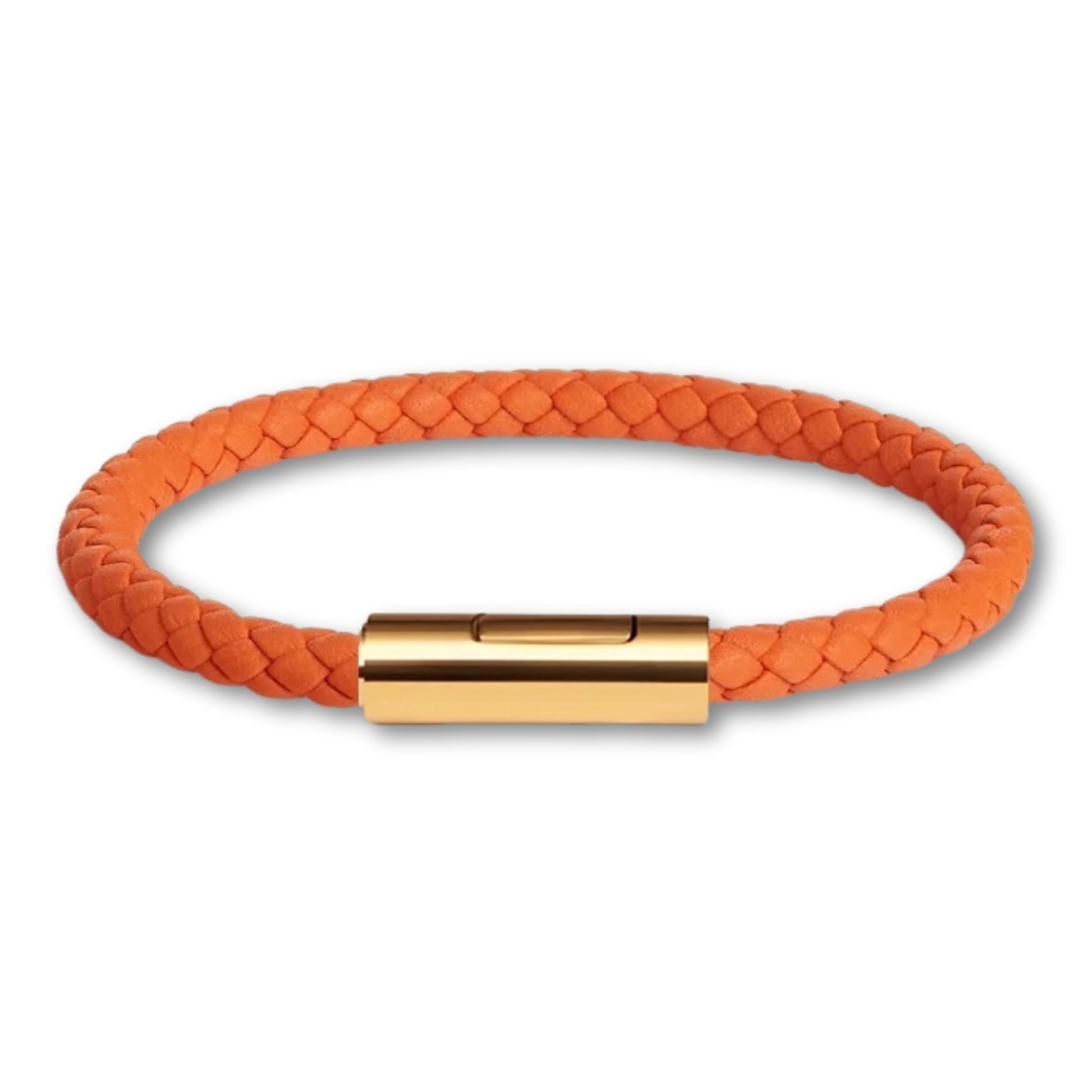 Bracelet cuir tressé fermoir doré – Mixte, 16 couleurs Orange / 16 cm