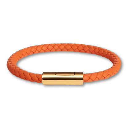 Bracelet cuir tressé fermoir doré – Mixte, 16 couleurs Orange / 16 cm