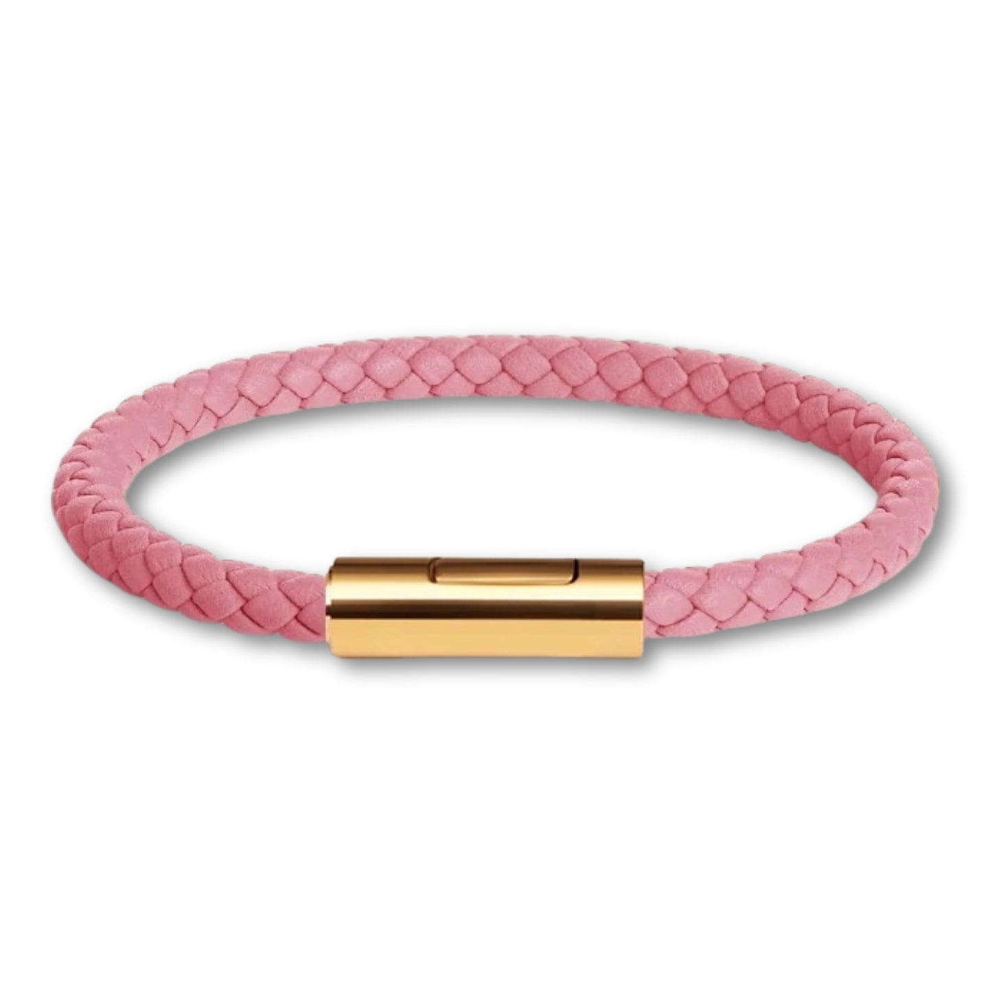 Bracelet cuir tressé fermoir doré – Mixte, 16 couleurs Rose / 16 cm