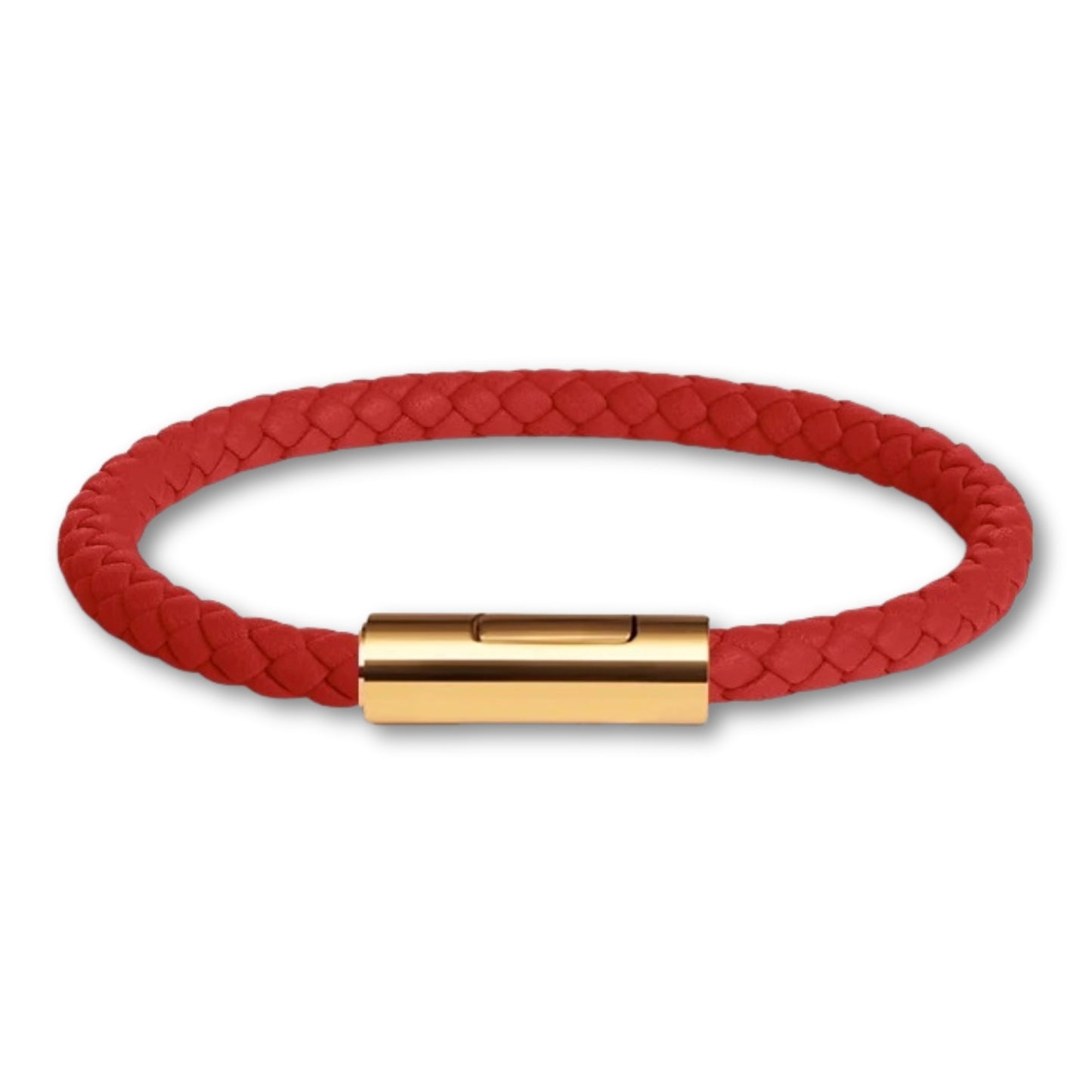 Bracelet cuir tressé fermoir doré – Mixte, 16 couleurs Rouge / 16 cm