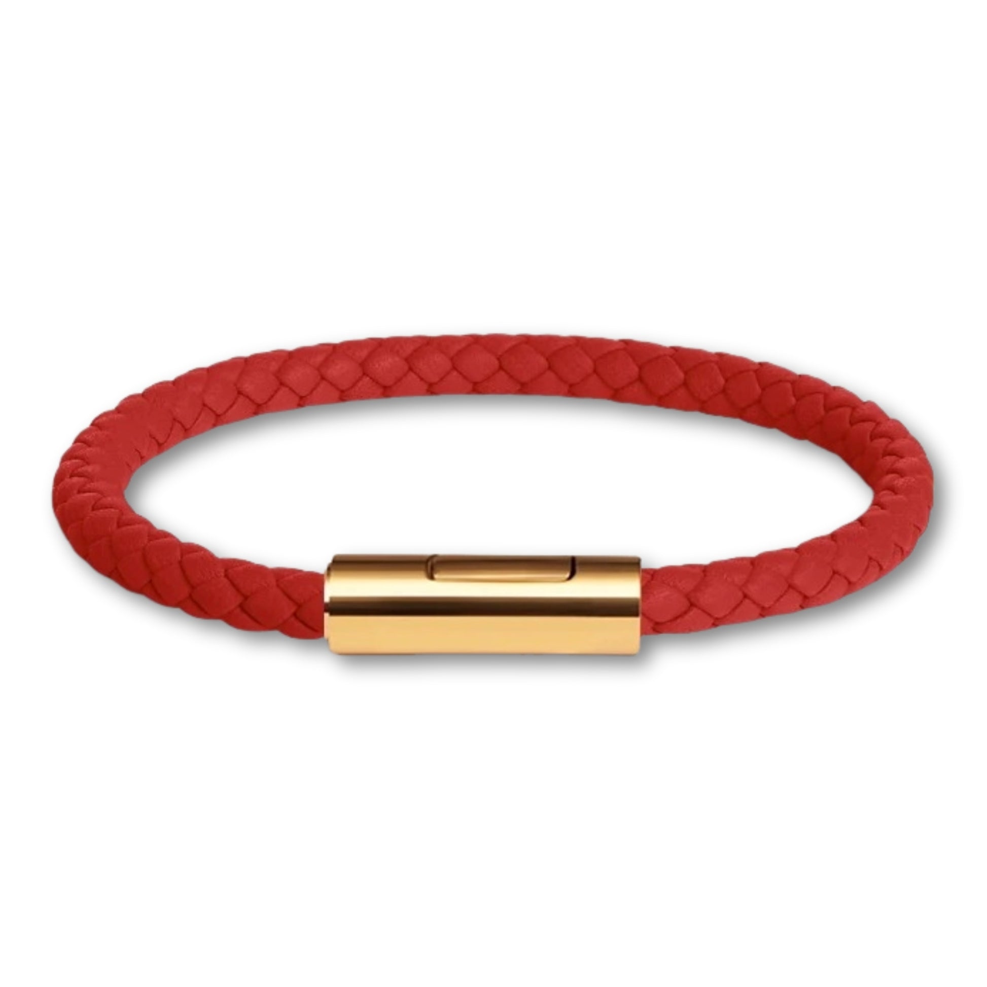 Bracelet cuir tressé fermoir doré – Mixte, 16 couleurs Rouge / 16 cm