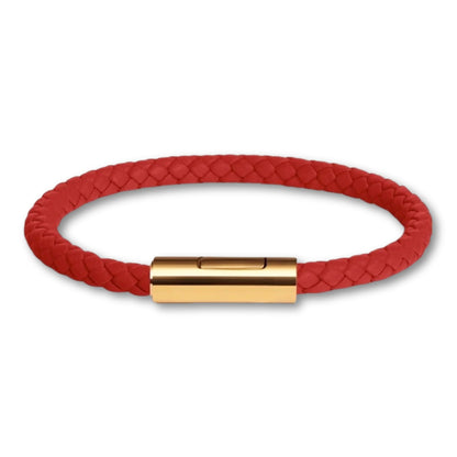 Bracelet cuir tressé fermoir doré – Mixte, 16 couleurs Rouge / 16 cm