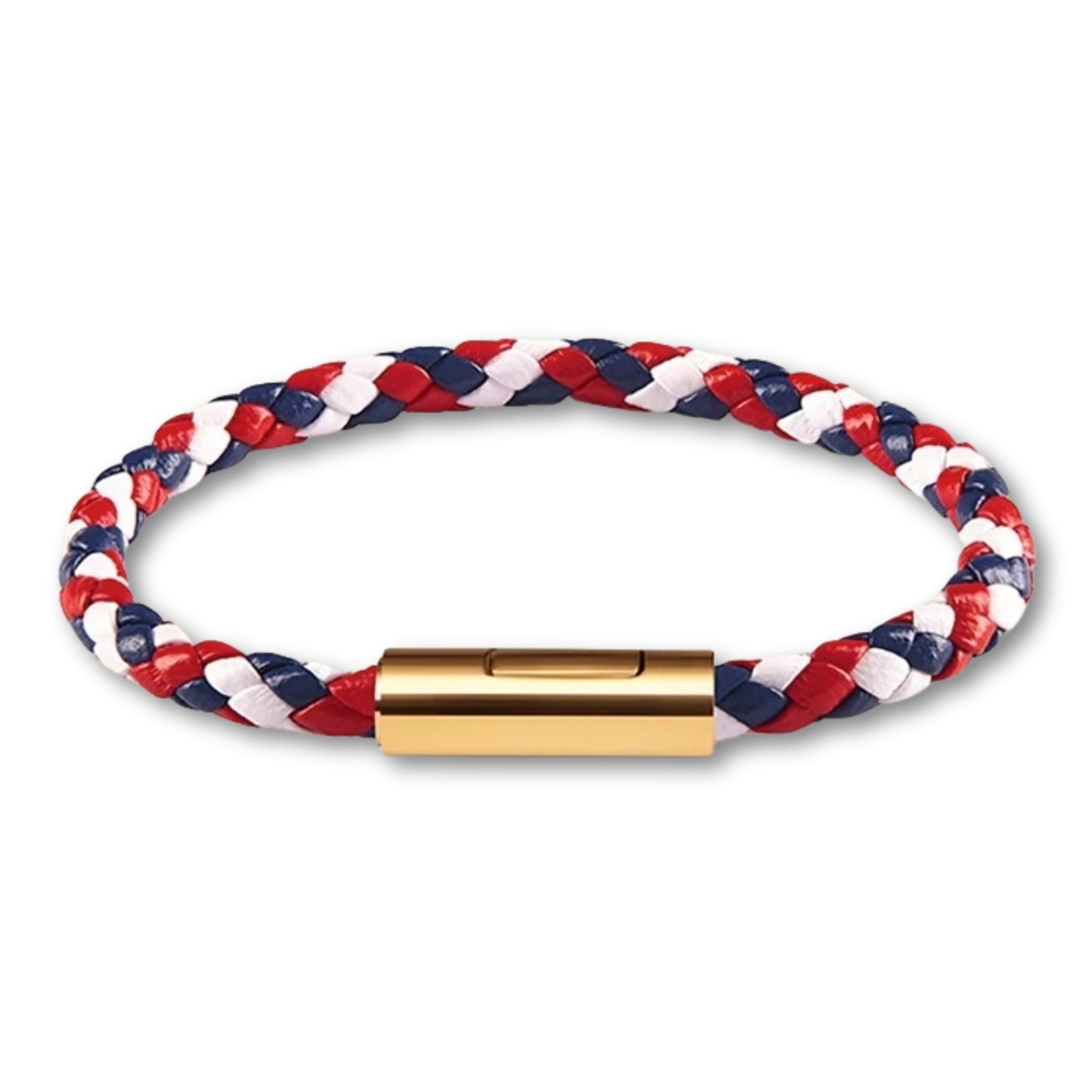 Bracelet cuir tressé fermoir doré – Mixte, 16 couleurs Rouge/Blanc/Bleu / 16 cm