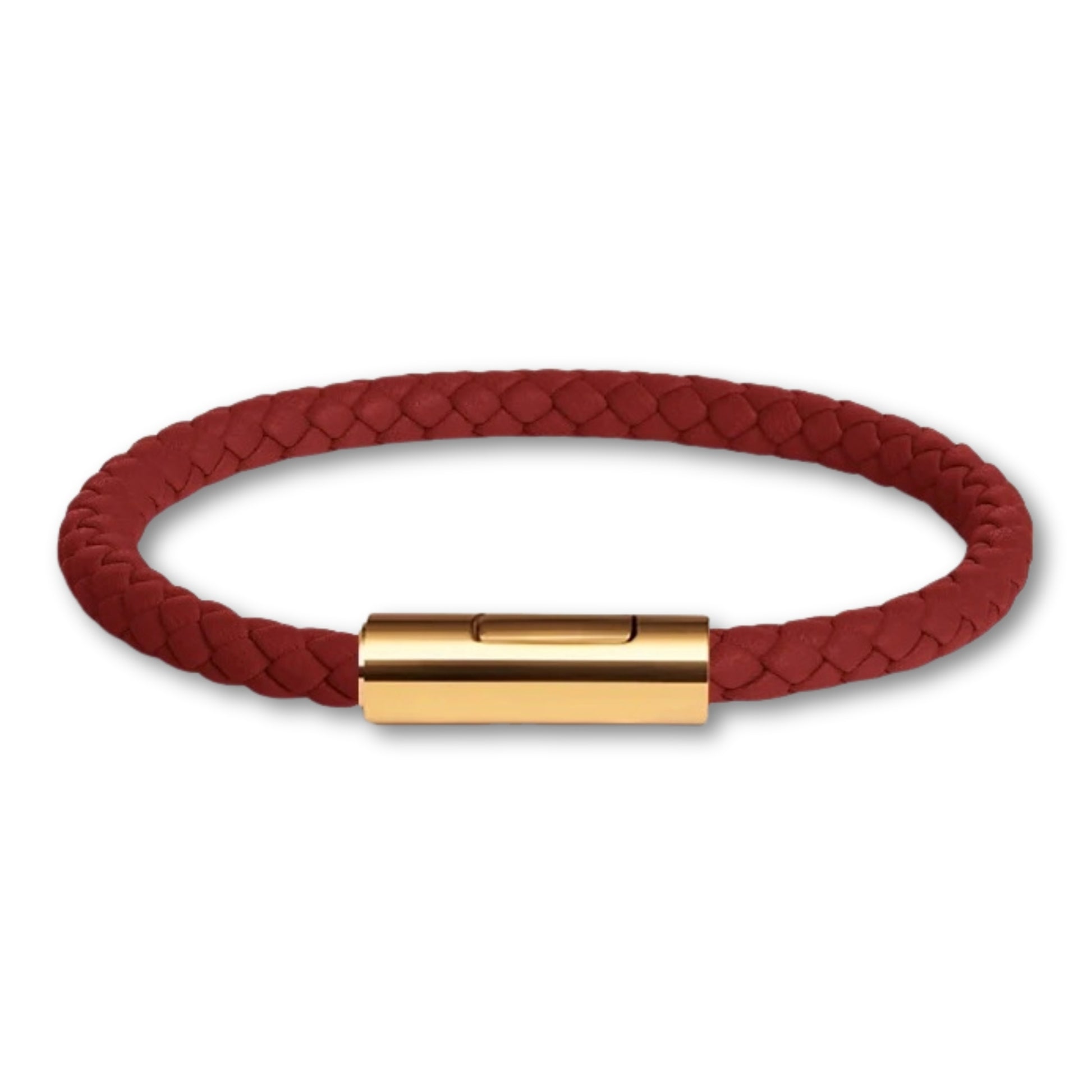 Bracelet cuir tressé fermoir doré – Mixte, 16 couleurs Rouge Foncé / 16 cm