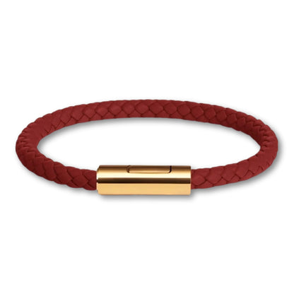 Bracelet cuir tressé fermoir doré – Mixte, 16 couleurs Rouge Foncé / 16 cm
