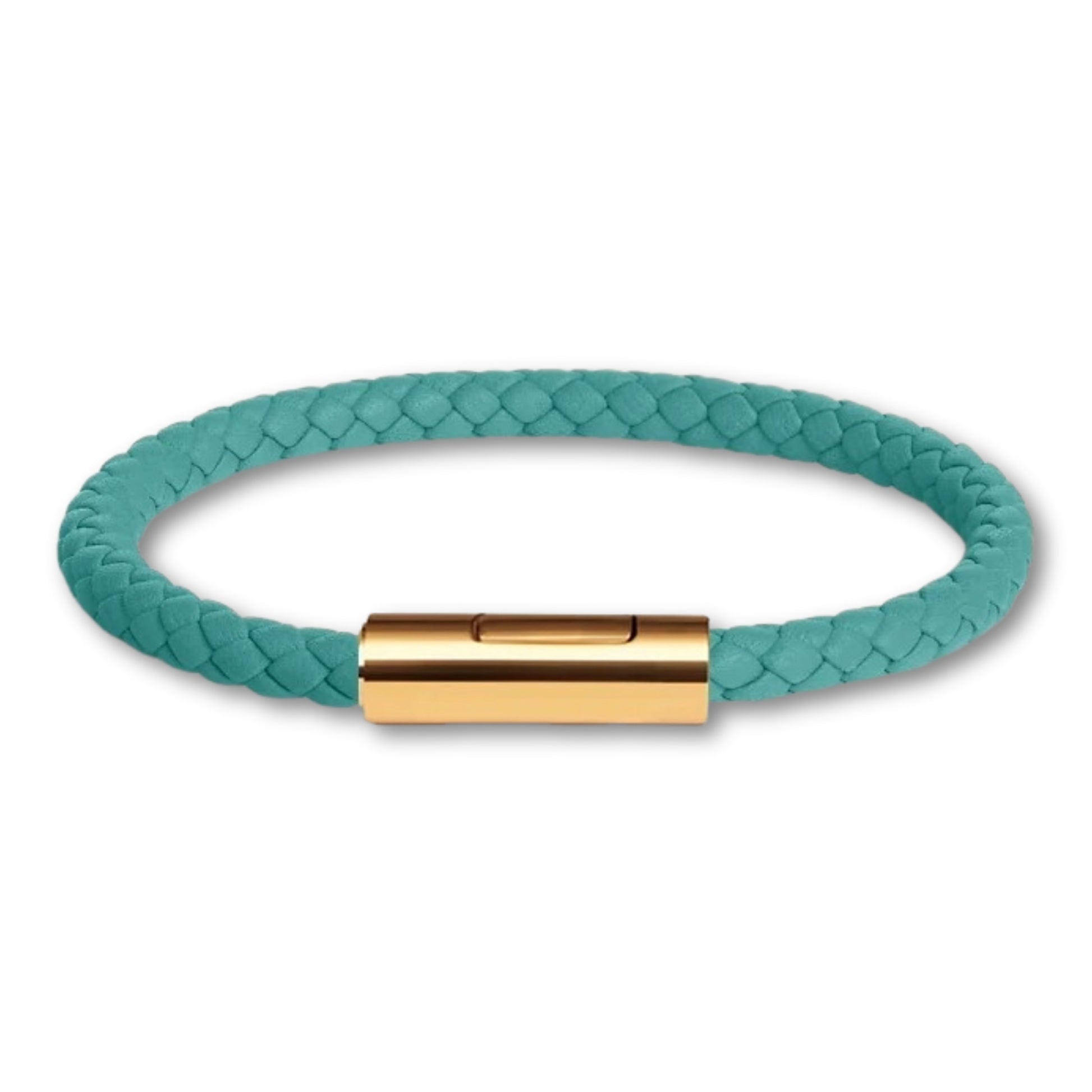 Bracelet cuir tressé fermoir doré – Mixte, 16 couleurs Vert d'eau / 16 cm