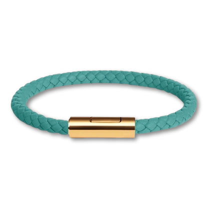 Bracelet cuir tressé fermoir doré – Mixte, 16 couleurs Vert d'eau / 16 cm