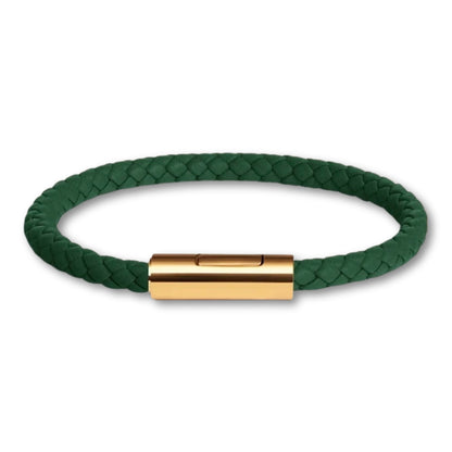 Bracelet cuir tressé fermoir doré – Mixte, 16 couleurs Vert Foncé / 16 cm