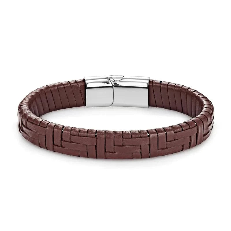Bracelet cuir tressé homme bicolore Marron / 19cm