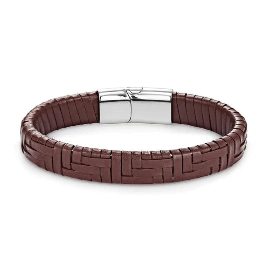 Bracelet cuir tressé homme bicolore Marron / 19cm