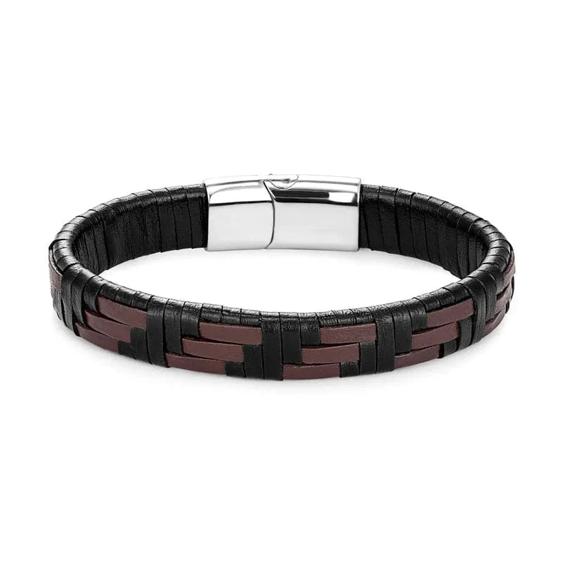 Bracelet cuir tressé homme bicolore Noir/Marron / 19cm