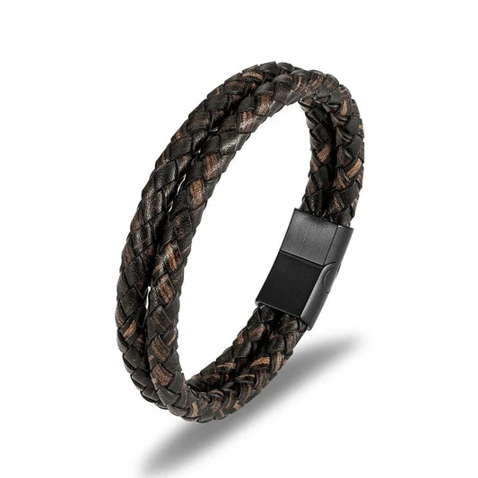 Bracelet cuir tressé homme élégance Gris / 19cm