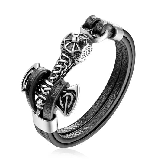 Bracelet cuir tressé homme Elegant Argent / 19cm