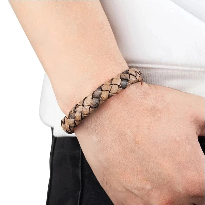 Bracelet cuir tressé homme grosse maille