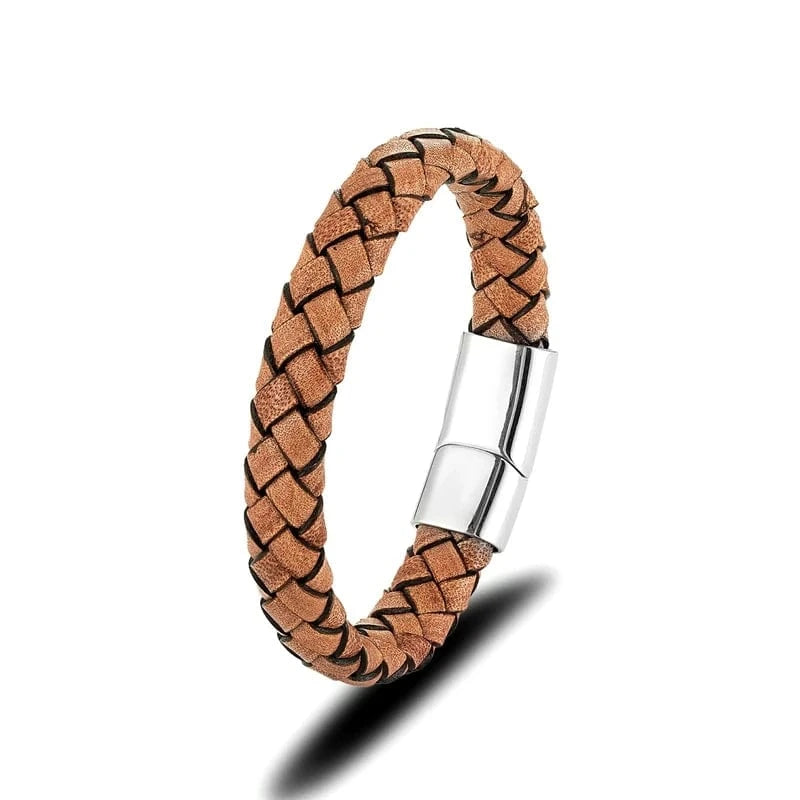 bracelet cuir tressé homme marron Argent / 19cm