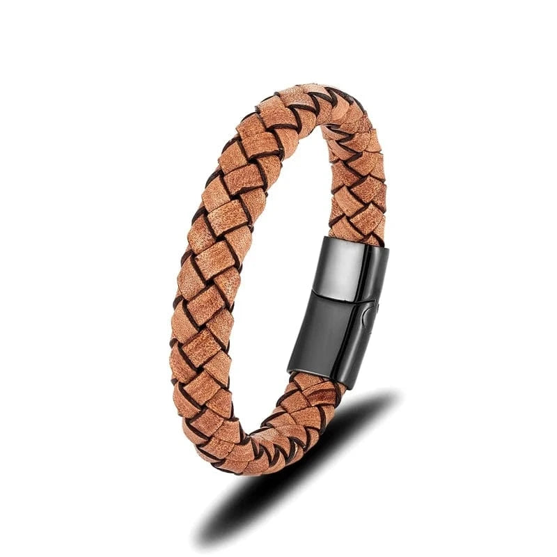 bracelet cuir tressé homme marron Noir / 23cm