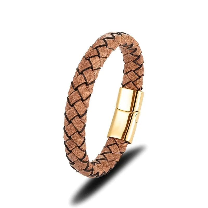 bracelet cuir tressé homme marron Or / 21cm