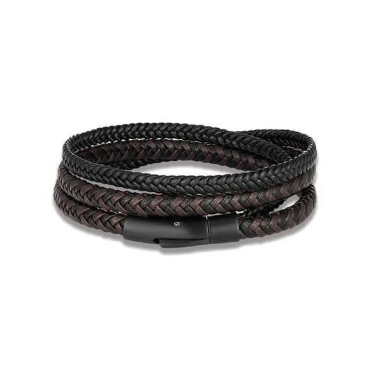 bracelet cuir tressé homme triple tours Marron / 19cm