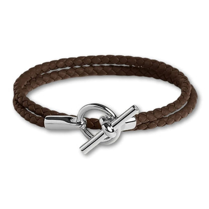 bracelet-cuir-tresse-premium Marron / 16cm