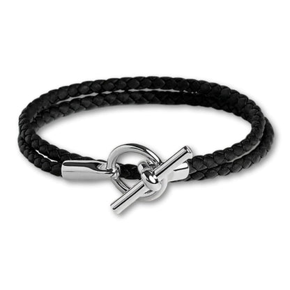 bracelet-cuir-tresse-premium Noir / 16cm