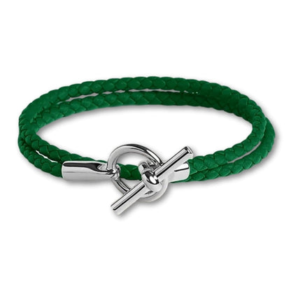 bracelet-cuir-tresse-premium Vert Foncé / 16cm