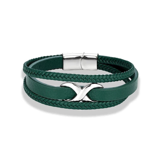 Bracelet cuir vert homme multibrin Vert / 19cm